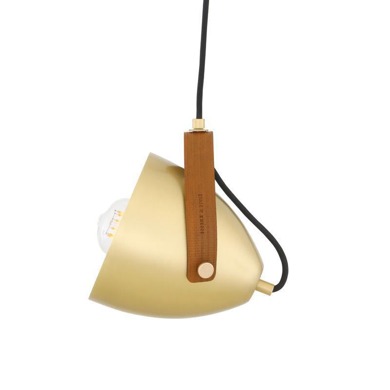 Southwark Pendant with Rescued Fire-Hose Strap-Mullan Lighting-Satin Brass-Red-100cm-nirohome