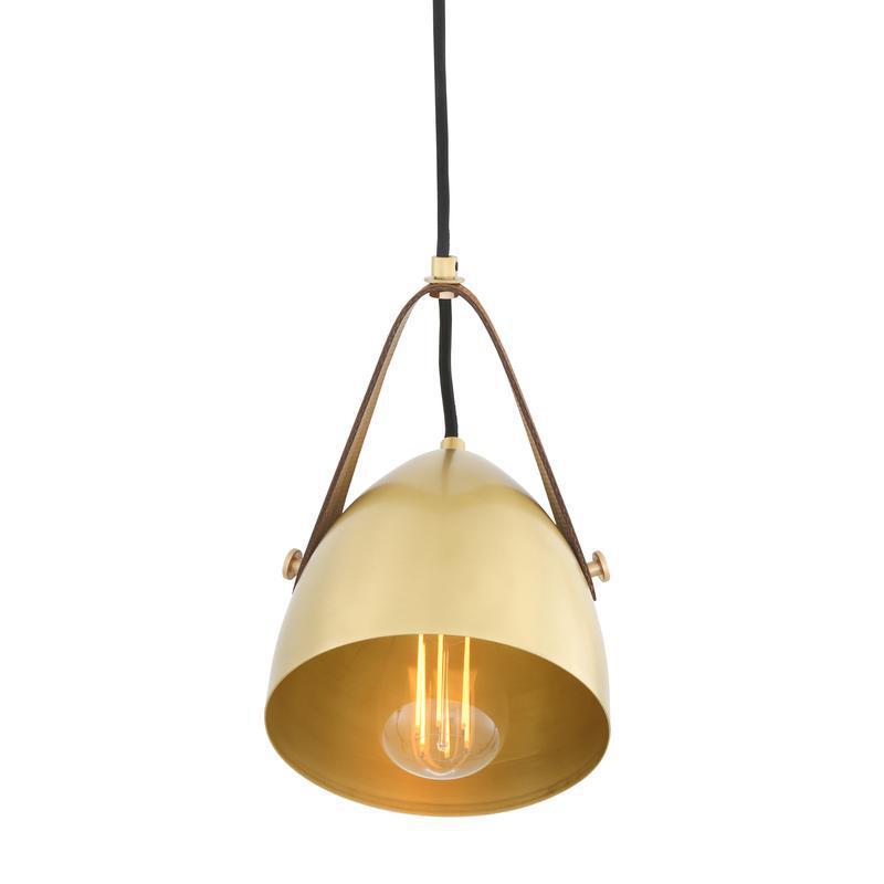 Southwark Pendant with Rescued Fire-Hose Strap-Mullan Lighting-Satin Brass-Red-100cm-nirohome