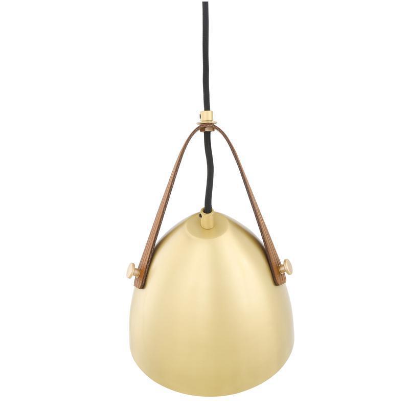 Southwark Pendant with Rescued Fire-Hose Strap-Mullan Lighting-Satin Brass-Red-100cm-nirohome