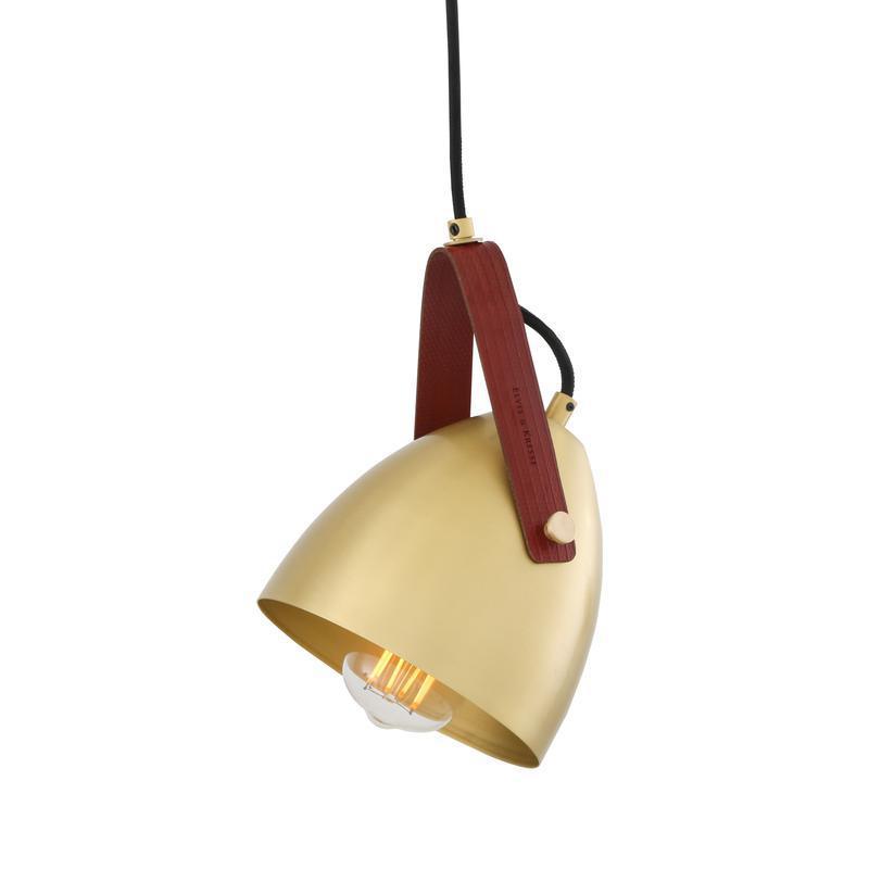 Southwark Pendant with Rescued Fire-Hose Strap-Mullan Lighting-Satin Brass-Red-100cm-nirohome