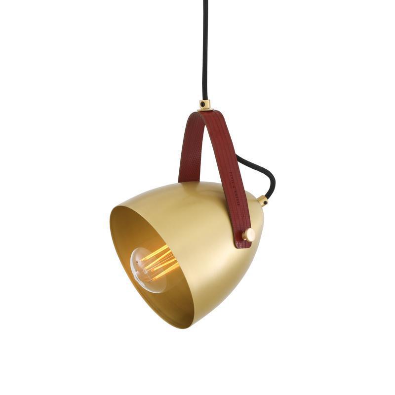 Southwark Pendant with Rescued Fire-Hose Strap-Mullan Lighting-Satin Brass-Red-100cm-nirohome