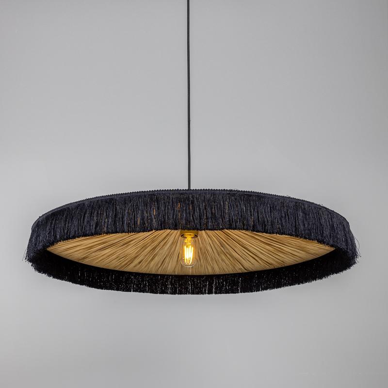 Syracuse Raffia Black Tassel Pendant Light 78cm-Mullan Lighting-100cm-nirohome