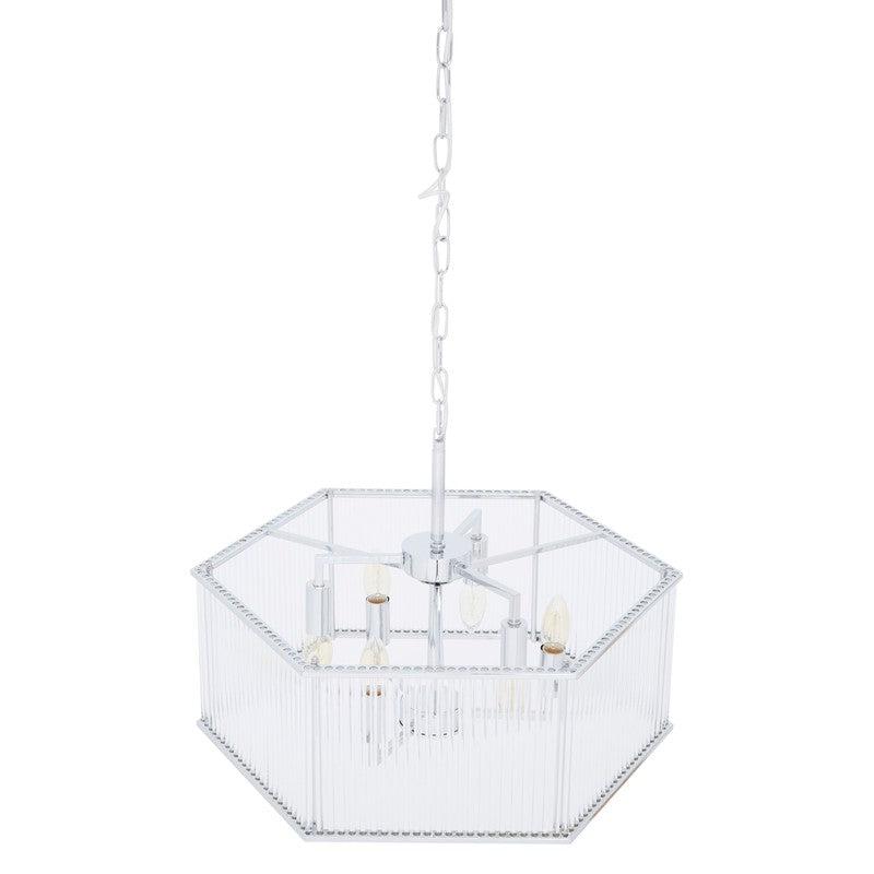 Valdez Hexagonal Ribbed Glass Chandelier-Wrenford & Co.-nirohome