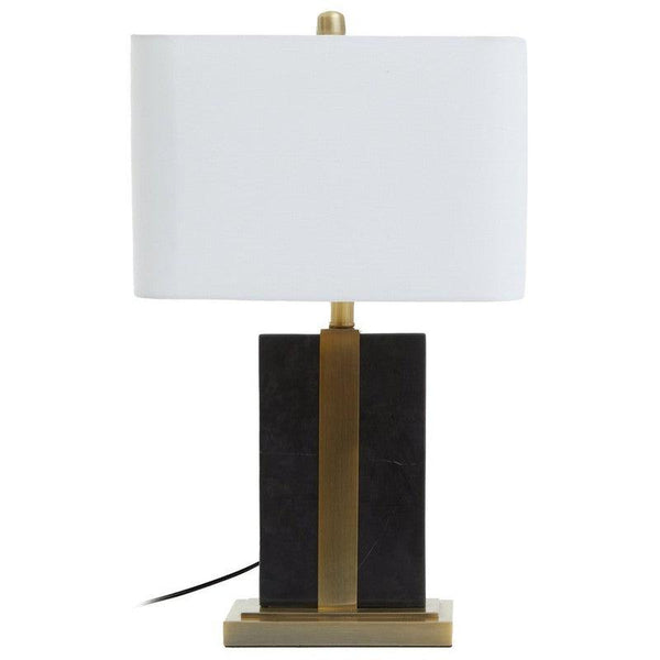 Welch Black Marble Table Lamp With Brushed Gold Base & Ivory Shade