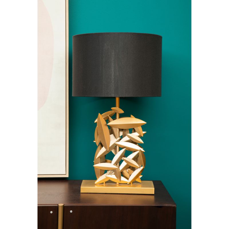 Wilson Gold Leaf Cascade Design Table Lamp With Black Linen Shade-Niro Home-nirohome