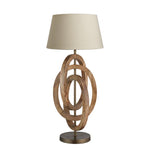 Wooden Geometric Circle Table Lamp-Industville-Wanut-Natural Cotton Empire- Large Shade-nirohome