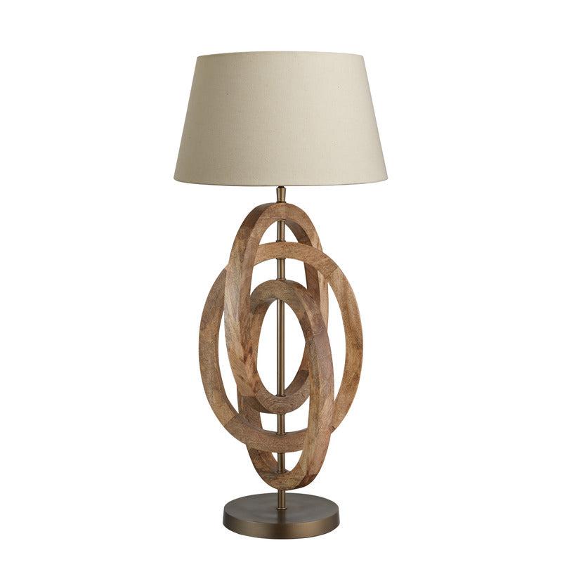 Wooden Geometric Circle Table Lamp-Industville-Wanut-Natural Cotton Empire- Large Shade-nirohome