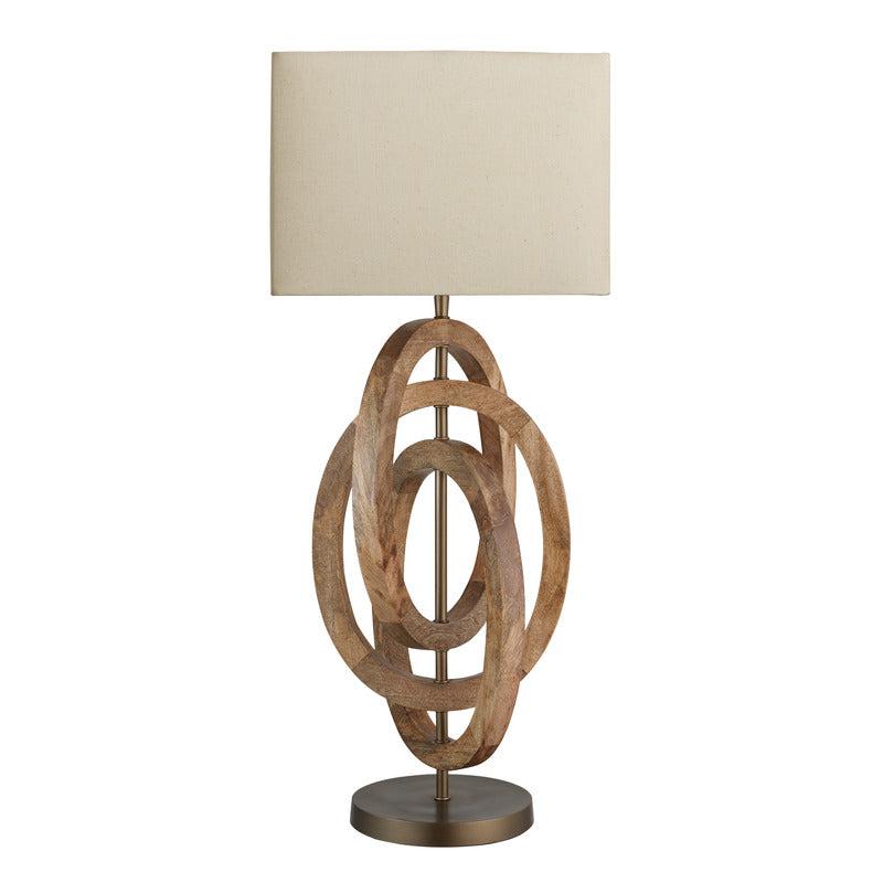 Wooden Geometric Circle Table Lamp-Industville-Wanut-Natural Cotton Rounded Rectangle - Medium Shade-nirohome