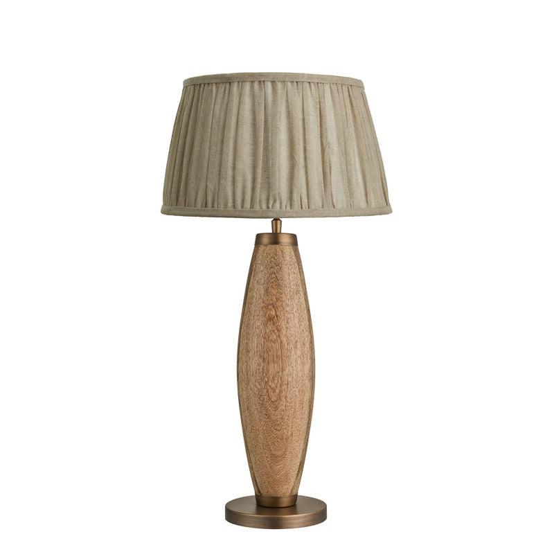 Wooden Geometric Pillar Table Lamp-Industville-Natural Wood-Pleated Pure Linen Empire - Large Shade-nirohome