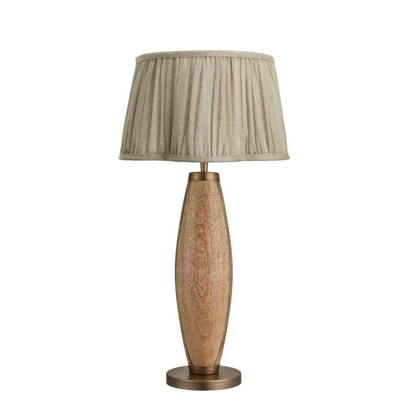 Wooden Geometric Pillar Table Lamp-Industville-Natural Wood-Scalloped Pure Linen Empire - Large-nirohome