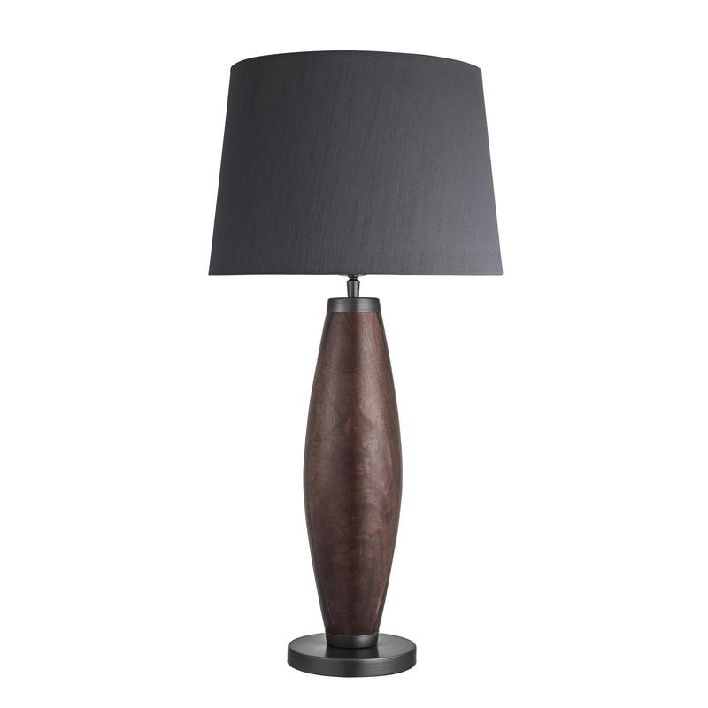Wooden Geometric Pillar Table Lamp-Industville-Walnut Wood-Grey Large Empire Shade-nirohome