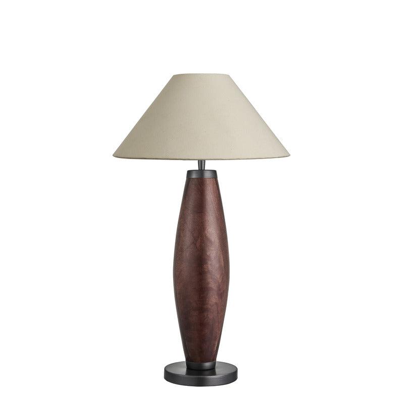 Wooden Geometric Pillar Table Lamp-Industville-Walnut Wood-Natural Cotton Coolie Empire - Large Shade-nirohome