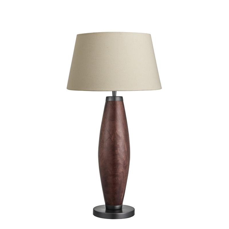 Wooden Geometric Pillar Table Lamp-Industville-Walnut Wood-Natural Cotton Empire - Large Shade-nirohome