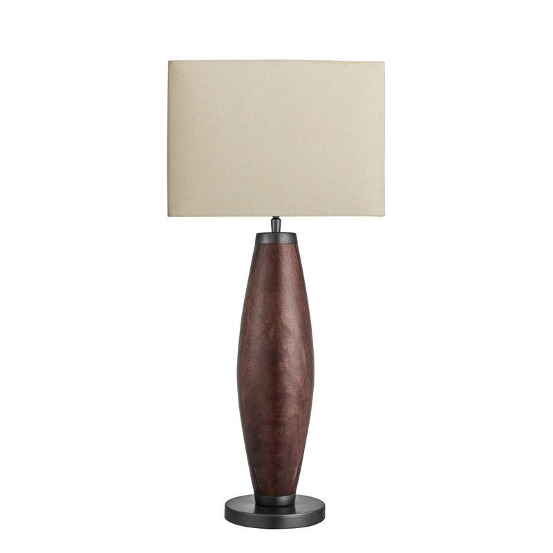 Wooden Geometric Pillar Table Lamp-Industville-Walnut Wood-Natural Cotton Rounded Rectangle - Medium Shade-nirohome