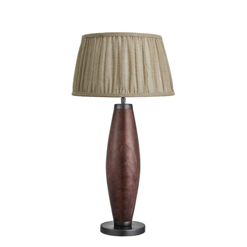 Wooden Geometric Pillar Table Lamp-Industville-Walnut Wood-Pleated Pure Linen Empire - Large Shade-nirohome