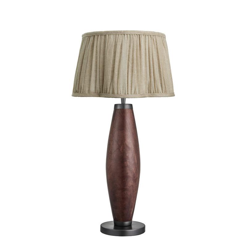 Wooden Geometric Pillar Table Lamp-Industville-Walnut Wood-Scalloped Pure Linen Empire - Large-nirohome
