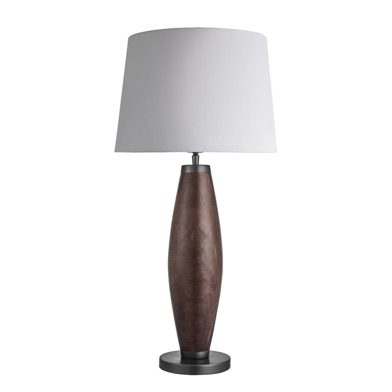 Wooden Geometric Pillar Table Lamp-Industville-Walnut Wood-White Large Empire Shade-nirohome
