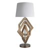 Wooden Geometric Polygon Table Lamp-Industville-Natural Wood-Natural Cotton Empire Shade-nirohome