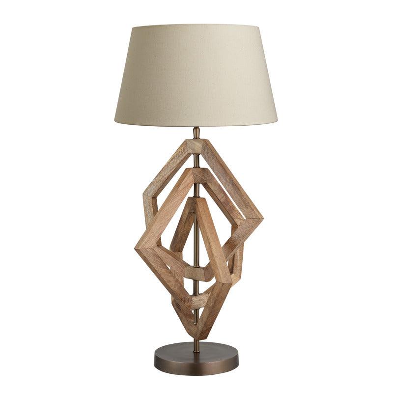 Wooden Geometric Polygon Table Lamp-Industville-Natural Wood-Natural Cotton Empire Shade-nirohome