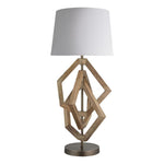 Wooden Geometric Polygon Table Lamp-Industville-Natural Wood-White Large Empire Shade-nirohome