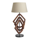 Wooden Geometric Polygon Table Lamp-Industville-Walnut-Natural Cotton Empire Shade-nirohome