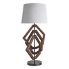 Wooden Geometric Polygon Table Lamp-Industville-Walnut-White Large Empire Shade-nirohome