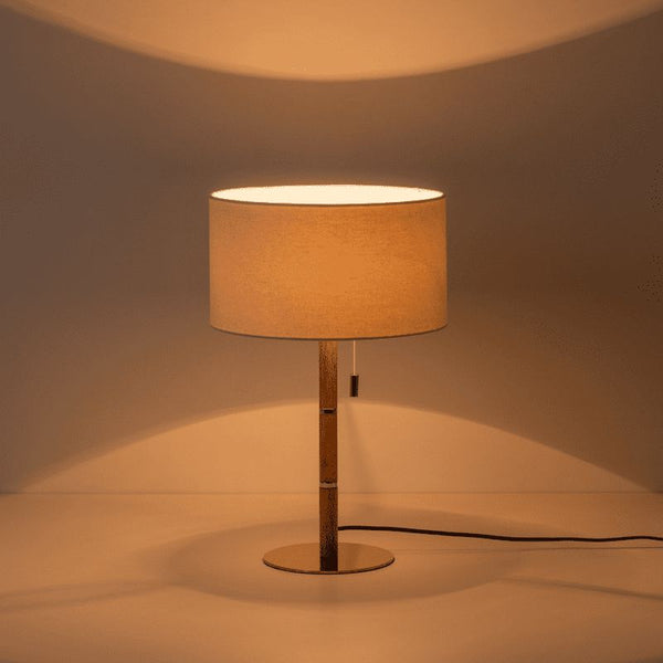 Wooden and Brass Disk Table Lamp