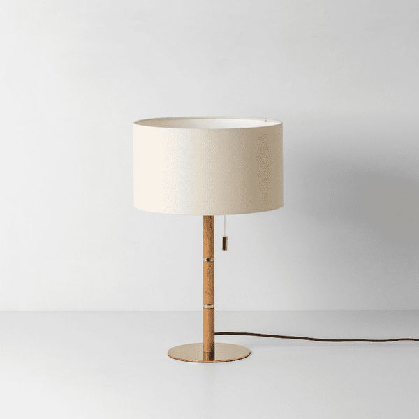 Wooden and Brass Disk Table Lamp